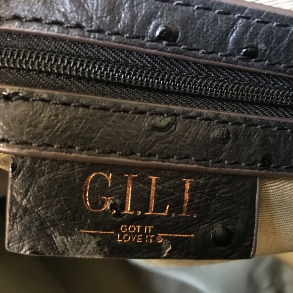 GILI Hobo Style Handbag Black Leather Ostrich Embossed Shoulder Bag Purse - Picture 10 of 10